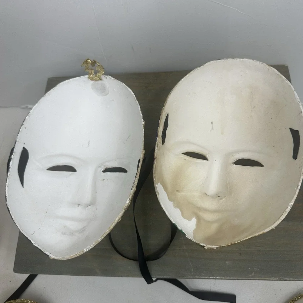 Lot Of 2 Venetian Mardi Gras Mask MASQUERADE CARNIVAL PARTY Gold Hand Painted